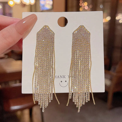 Exaggerated Vintage Long Tassel Rhinestone Earrings My Store