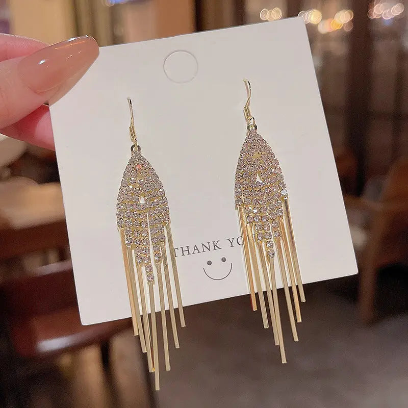 Exaggerated Vintage Long Tassel Rhinestone Earrings My Store