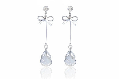 925 Silver Bow Earrings with Pearl Heart and Tassels My Store